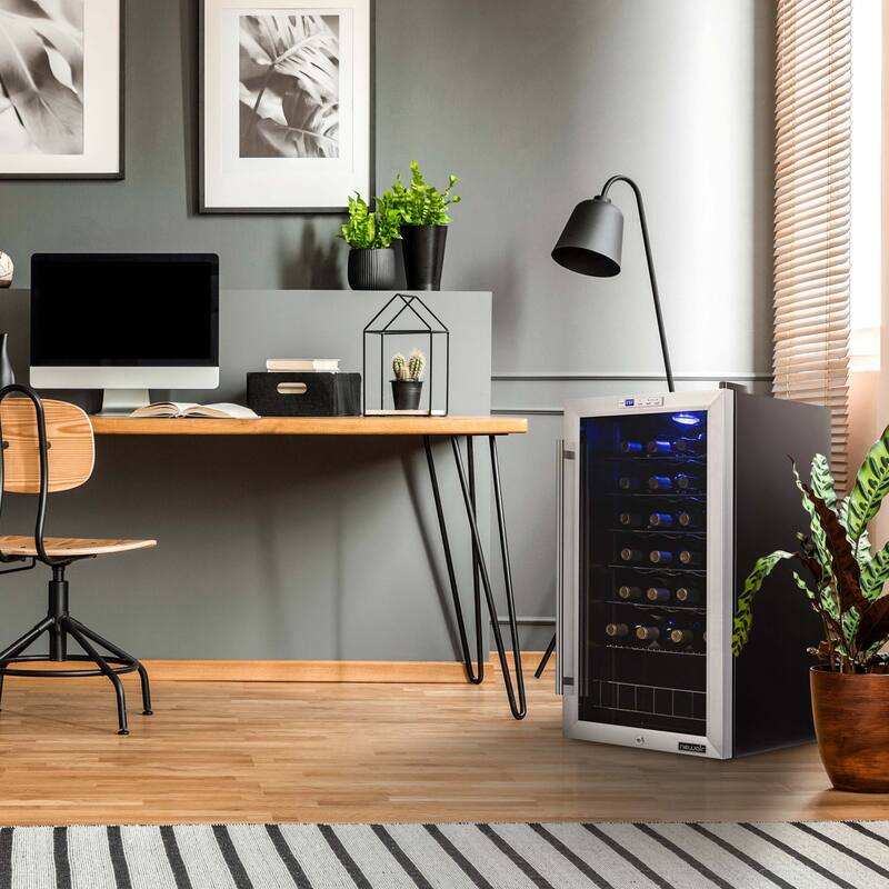 Newair Freestanding 27 Bottle Wine Fridge in Stainless Steel, Adjustable Chrome Racks and Exterior Digital Thermostat