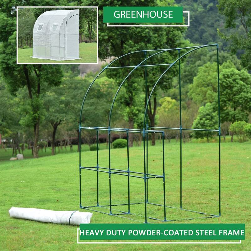 Aoodor Lean-to Walk-in Greenhouse with Shelf and Durable PE Cover - 6.3 x 3.3 x 7.2 ft