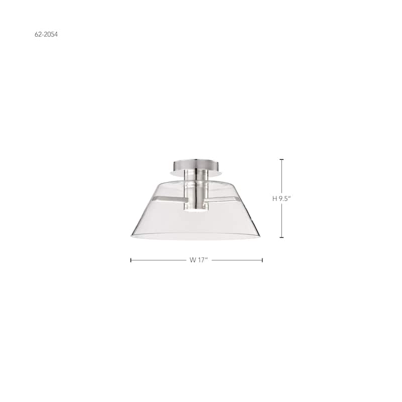 Edmond - 17 Inch LED Semi Flush - Polished Nickel with Clear Glass - Polished Nickel