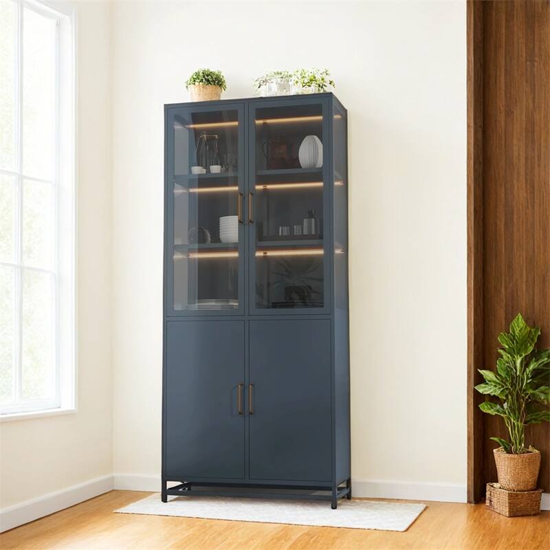 76.75'' Tall Display Cabinet w/Double Glass Doors Steel Curio Cabinet