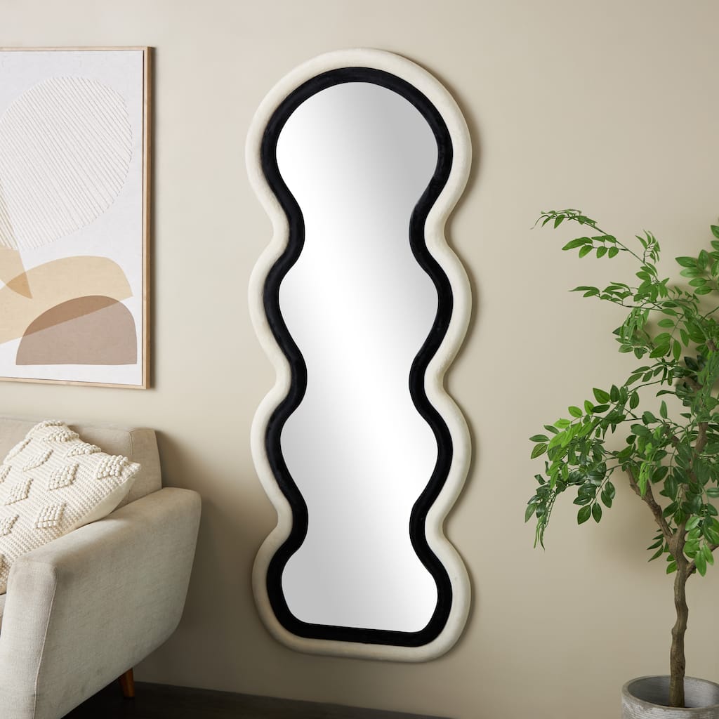 Black Velvet Abstract Wavy Room Wall Mirror with Layered Frame