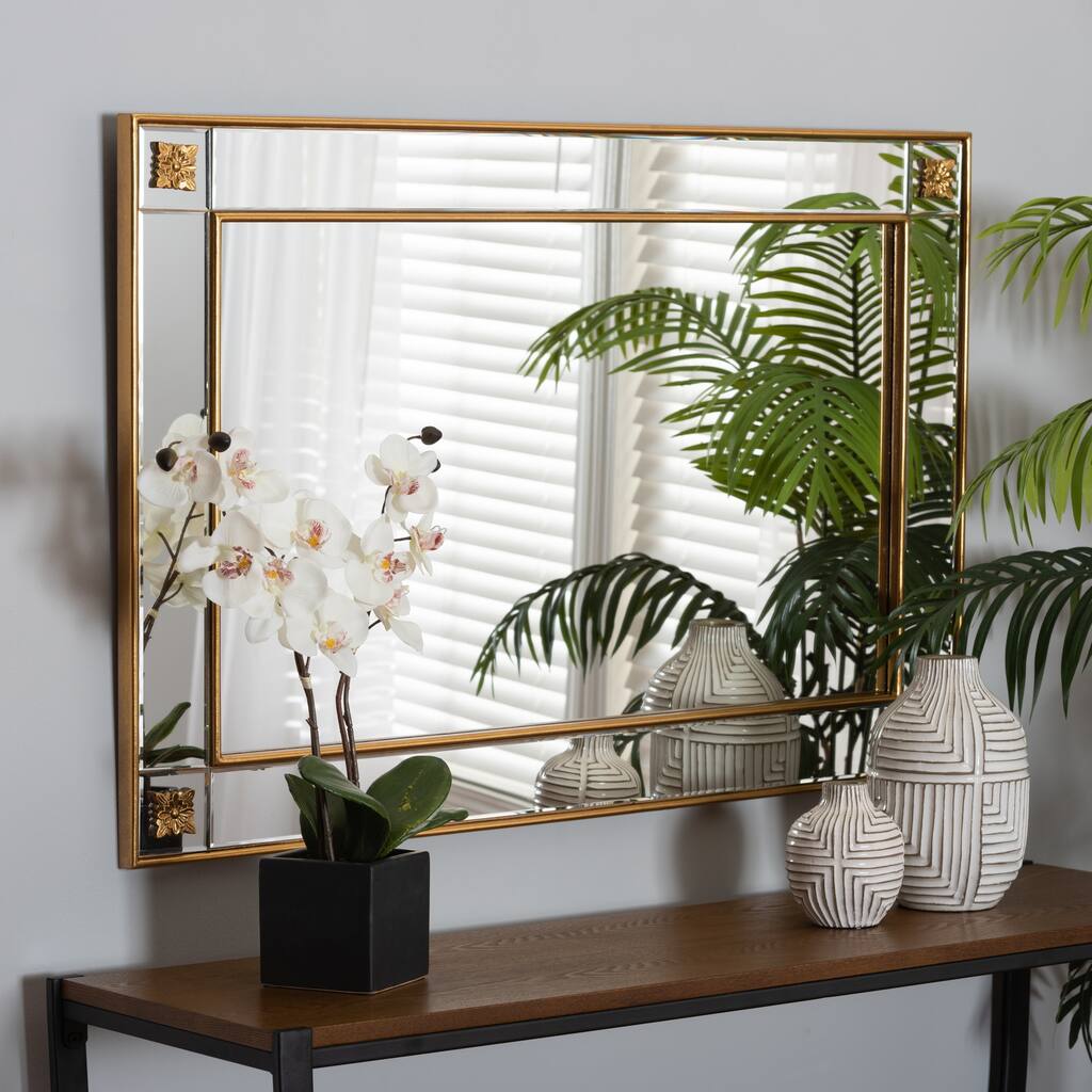 Iara Modern Glam and Luxe Antique Goldleaf Finished Wood Accent Wall Mirror - Gold