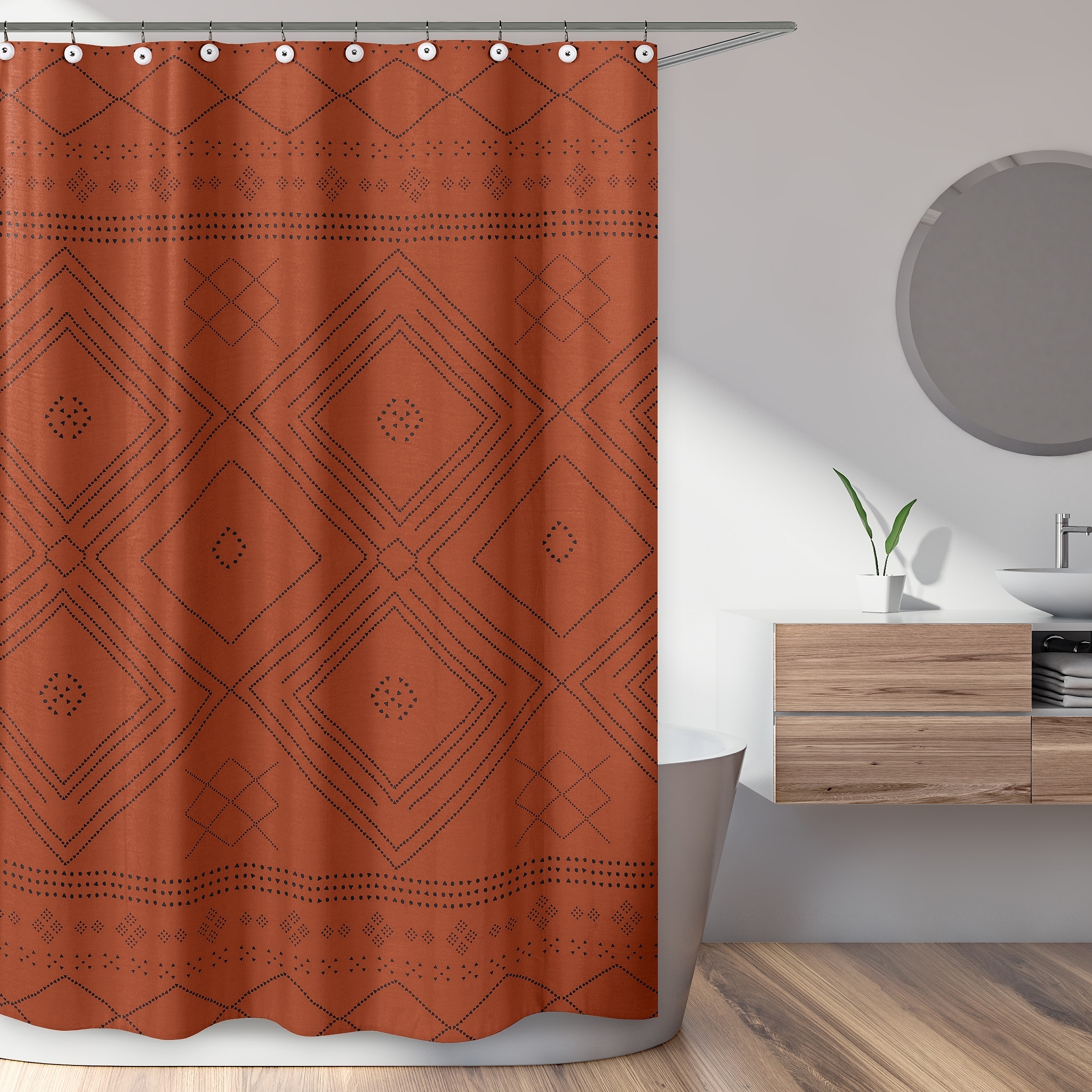 Sweet Jojo Designs Boho Tribal Orange Black Fabric Shower Curtain 72x72, image size:2266x2266
