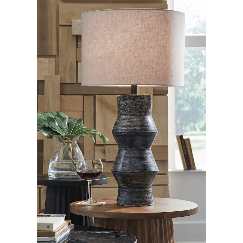 Signature Design by Ashley Kerbert Distressed Black Table Lamp - 16.13" W x 16.13" D x 30.25" H