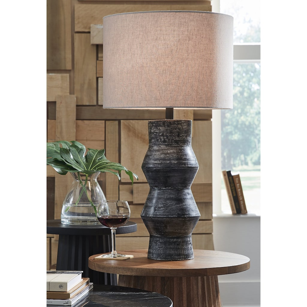 Signature Design by Ashley Kerbert Distressed Black Table Lamp - 16.13" W x 16.13" D x 30.25" H