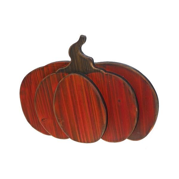 slide 1 of 1, Wooden Orange Pumpkin Decor Stand