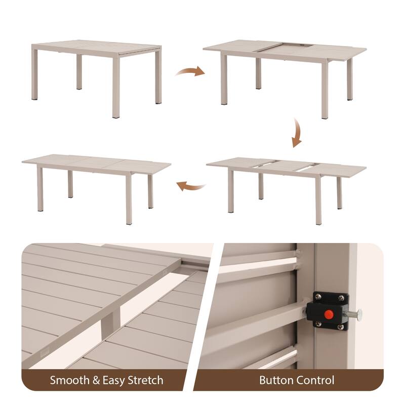 Outdoor Dining Set 9-Piece Stackable Plastic Lightweight Curved Backrest Armchair and Extendable Dining Table