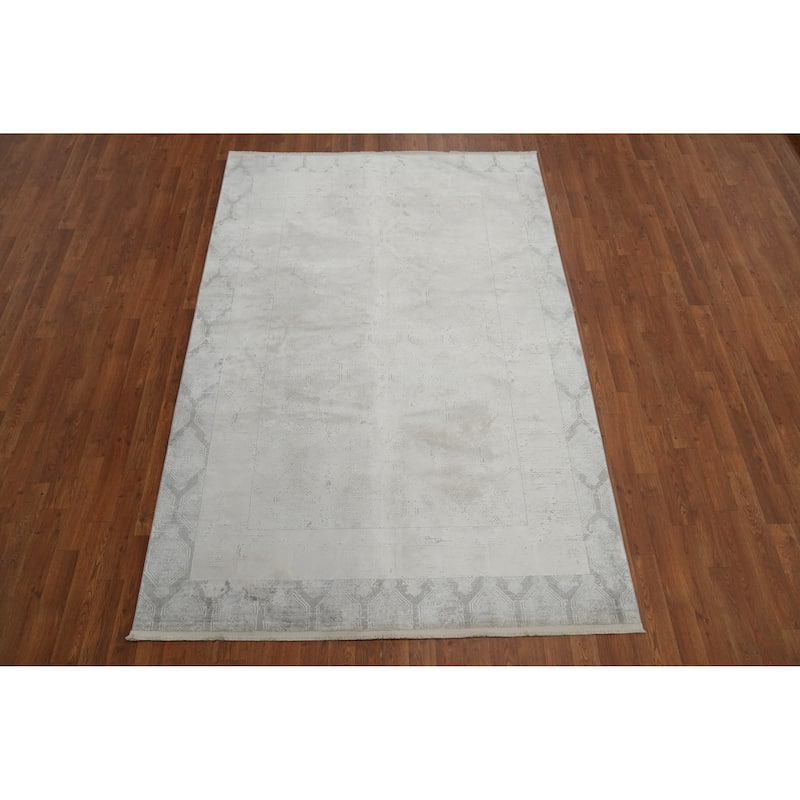 Machine Made Oriental Polyester Carpet Modern Beige & Ivories Distressed Area Rug - 7' 5'' X 5' 2''