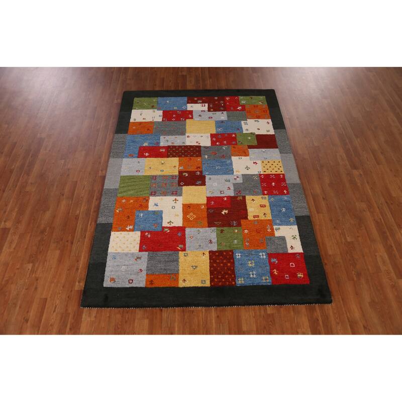 Tribal Geometric Gabbeh Indian Rug Contemporary Handmade Wool Carpet - 5'3" x 7'7"