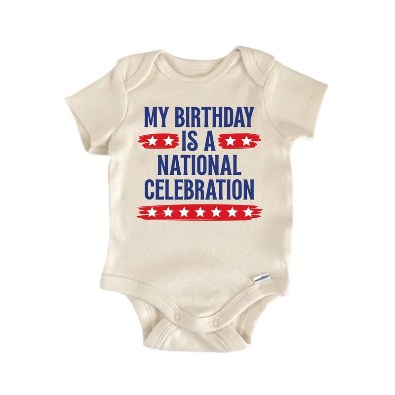 My Birthday Is a Celebration July 4th Patriotic - Baby Boy Girl Clothes Bodysuit - Blue - 0-3M