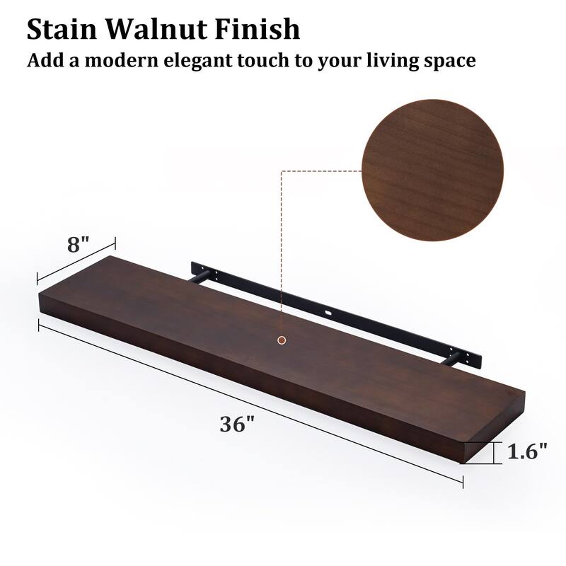 2 Piece Pine Veneer Wood Wall Mounted Floating Shelf