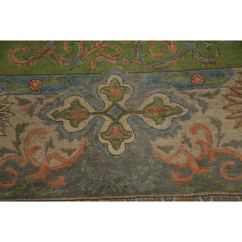 Hand Knotted Oriental 100% Wool Carpet Traditional Floral Green Tabriz Area Rug - 12' 10'' X 10' 0''
