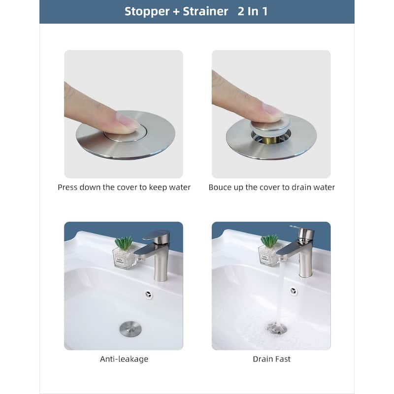 2pcs All Metal Universal Bathroom Sink Stopper for 1.0-1.8" Drain Hole