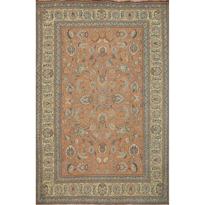 Hand Knotted Oriental 100% Wool Carpet Traditional Floral Oranges & Rust Tabriz Area Rug - 10' 0'' X 7' 2''