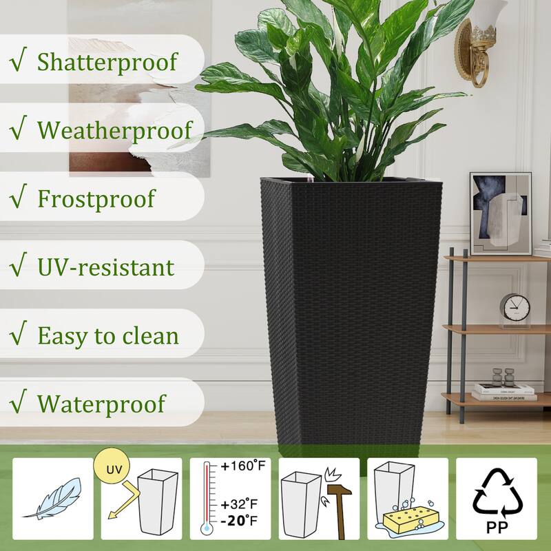 Self-Watering Rattan Enhanced Outdoor Planter with Dual-Basin Design