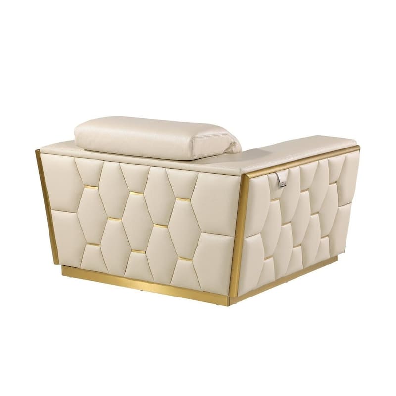 HomeRoots 47" Beige and Gold Italian Leather Club Chair - 47 in. x 40 in. x 43 in.