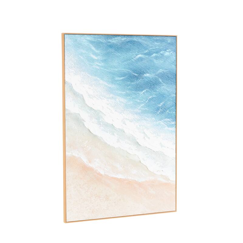 Blue Canvas Abstract Ocean Wave Landscape Framed Wall Art