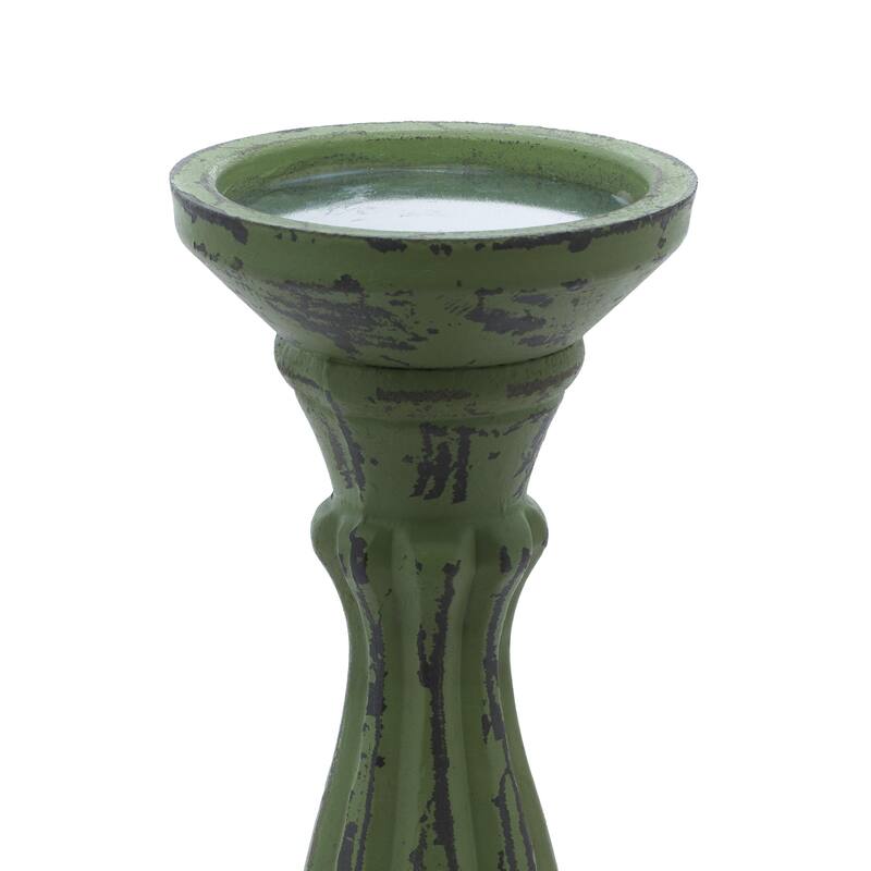 Gray, Green, Brown or Blue Wooden Distressed Turned Decorative Candle Holder (Set of 3)