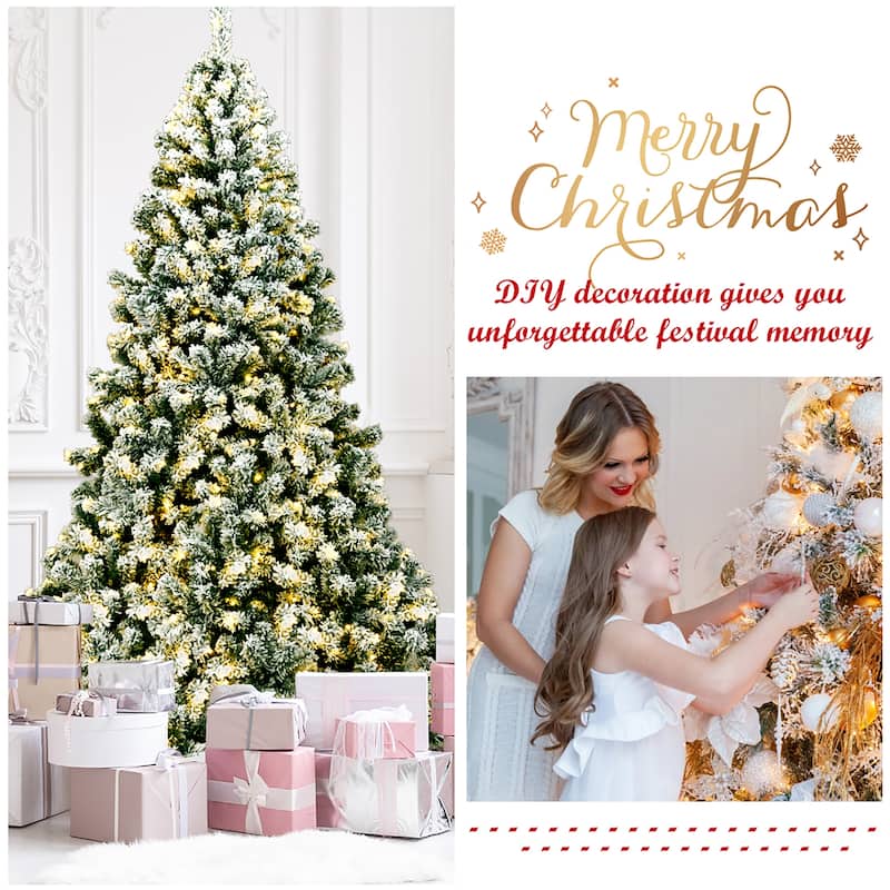 Costway 7.5Ft Pre-Lit Premium Snow Flocked Hinged Artificial Christmas - 7.5 FT