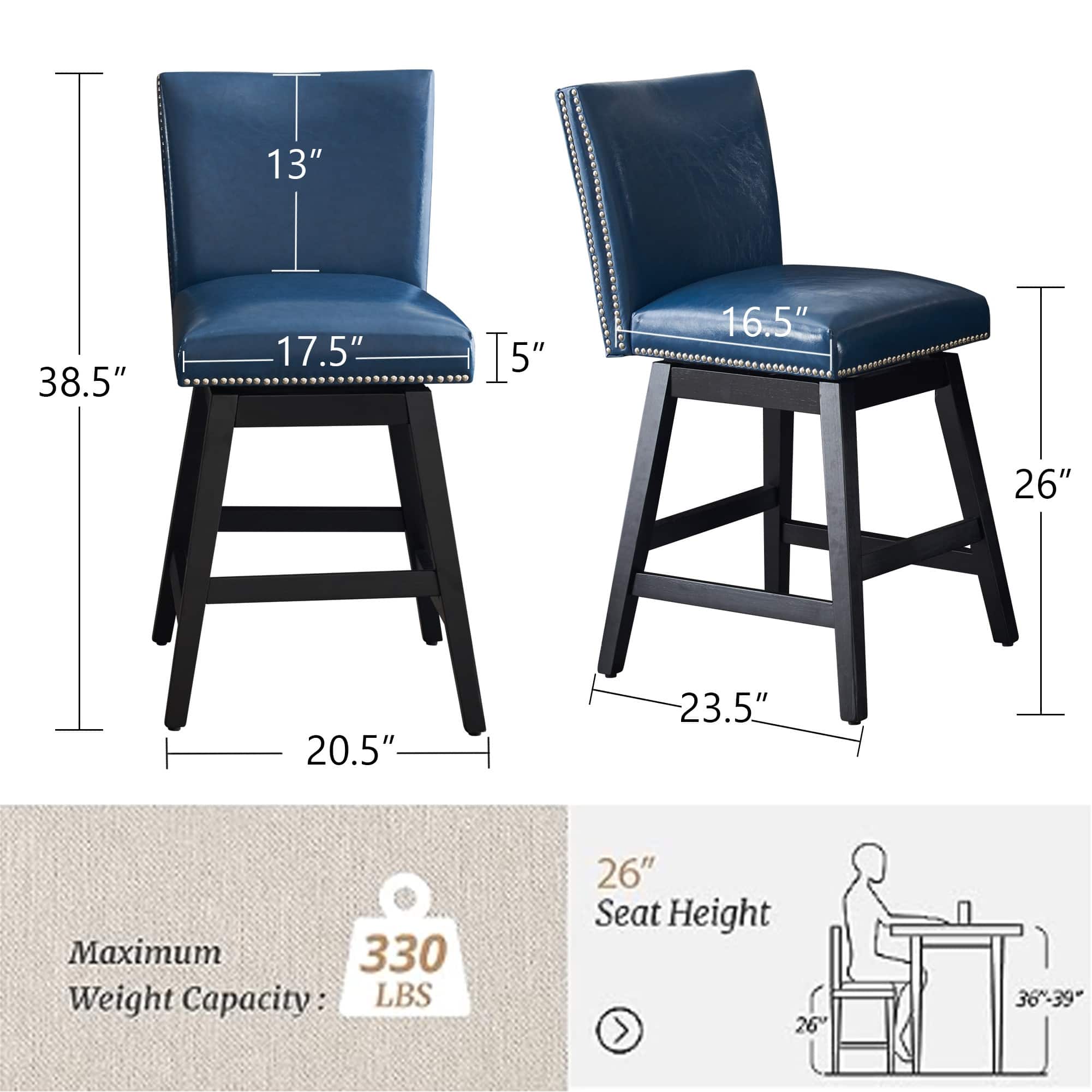 2 PCS Ergonomic Design Upholstered Swivel Bar Stools, PU Leather High
