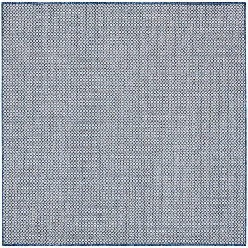 Nourison Courtyard Indoor/Outdoor Modern Geometric Area Rug - 5' x Square - Ivory/Blue