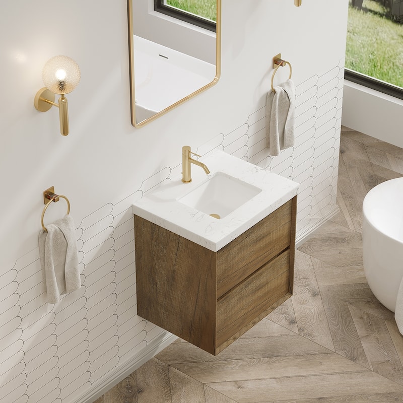 24"30"36"48"60"72" Floating Bathroom Vanity Engineered Stone Top with Rectangular Ceramic Undermount Sink