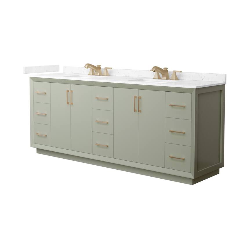 Wyndham Collection WCF4141-84D-VCA-US3MXX Strada 84" Free Standing - Light Green / Carrara Cultured Marble Top / Satin