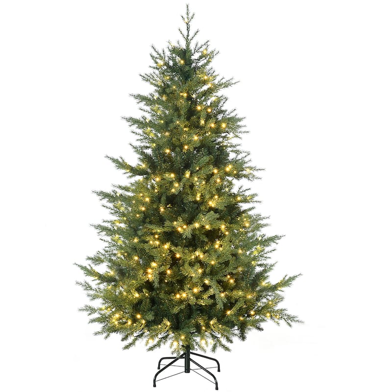 HOMCOM 6ft Tall Prelit Artificial Christmas Tree Holiday Décor with 2328 Branches, 400 Warm White LED Lights, Auto Open