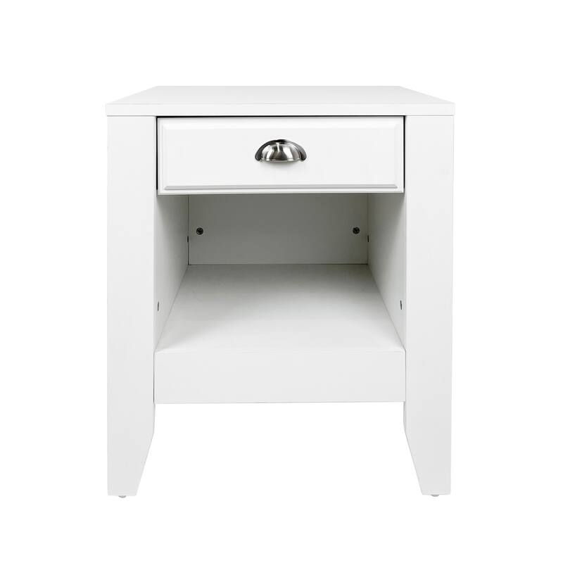 Roomfitters Modern Nightstand End Table with Open Shelf and Metal Handle, Side Table