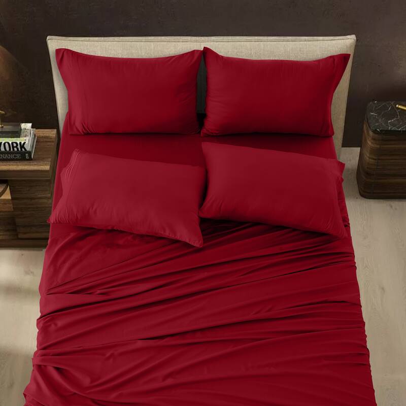 6 Piece Bed Sheet Set Deep Pocket Ultra Soft Microfiber Bedding Sheets