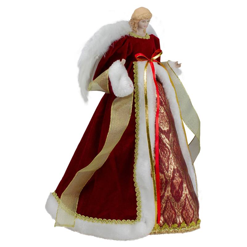 18" Red and Gold Angel in a Dress Christmas Tree Topper - Unlit - 18