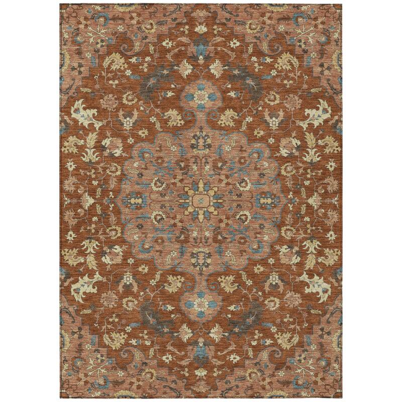 Machine Washable Indoor/ Outdoor Traditional Indore Chantille Rug