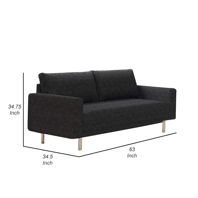 Remy Loveseat, Black Boucle, Bench-Style Seating, Gold Legs, 63 Inch
