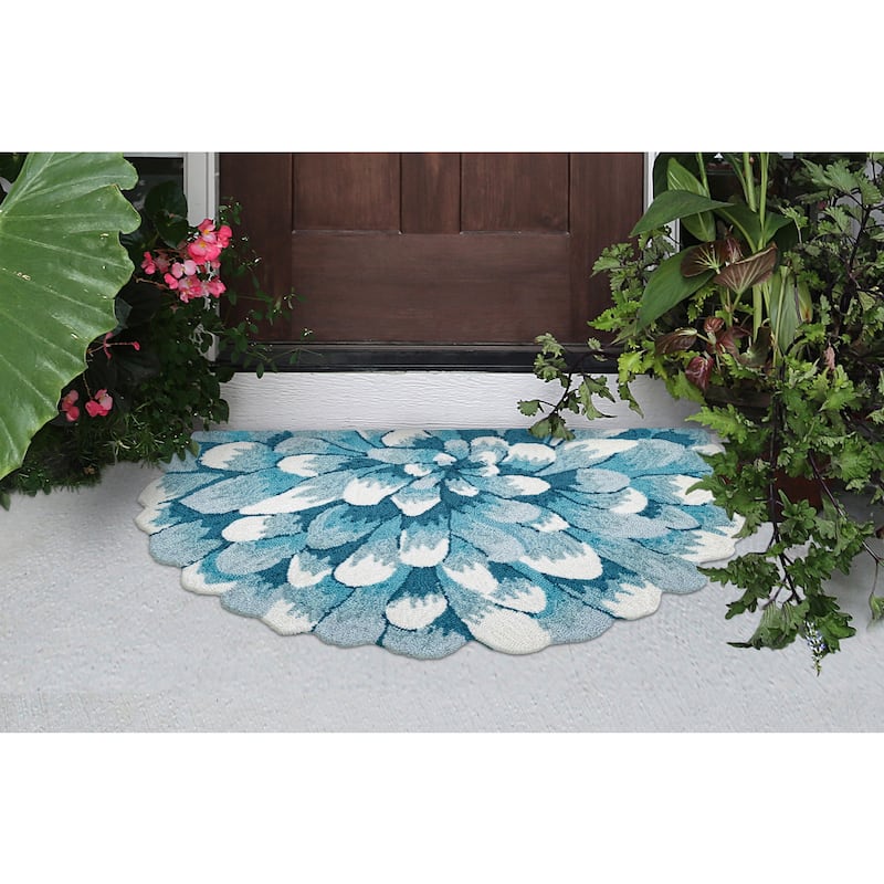 Liora Manne Frontporch Mum Indoor/Outdoor Mat - 30" x 48" Half Circle - Aqua