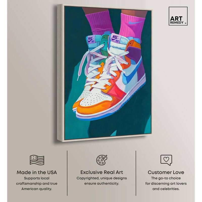 Colorful Sneaker Jump Canvas by Art Remedy