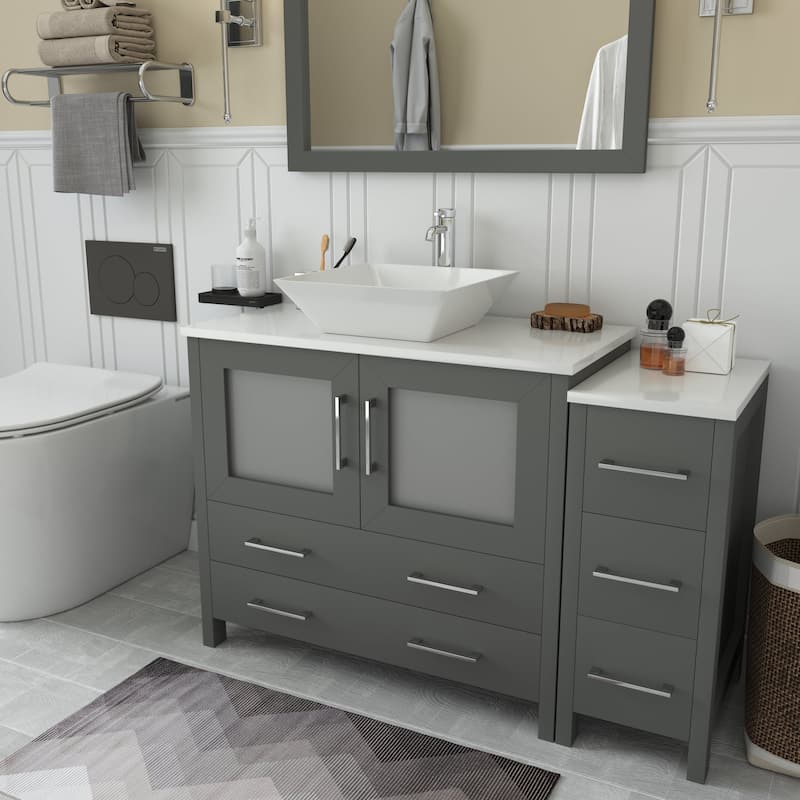 Vanity Art 48" Single Sink Bathroom Vanity Combo Set with Engineered Marble Top and Free Mirror - 48 x 18.5 x 36 Inches