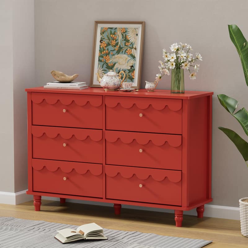 Whimsical Cloud Dresser with 6 Drawers Cute Kids Bedroom Storage - Red