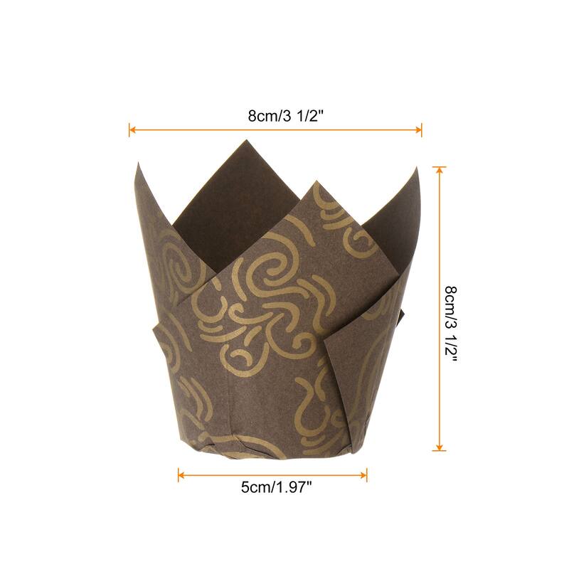 100Pcs Tulip Cupcake Liners Standard Paper Baking Cups Greaseproof - Brown/Gold Tone