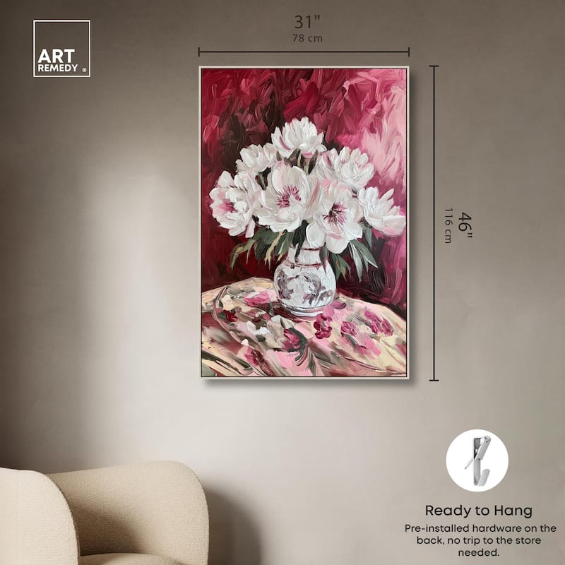 Peonies on Ruby Tide Canvas by Art Remedy