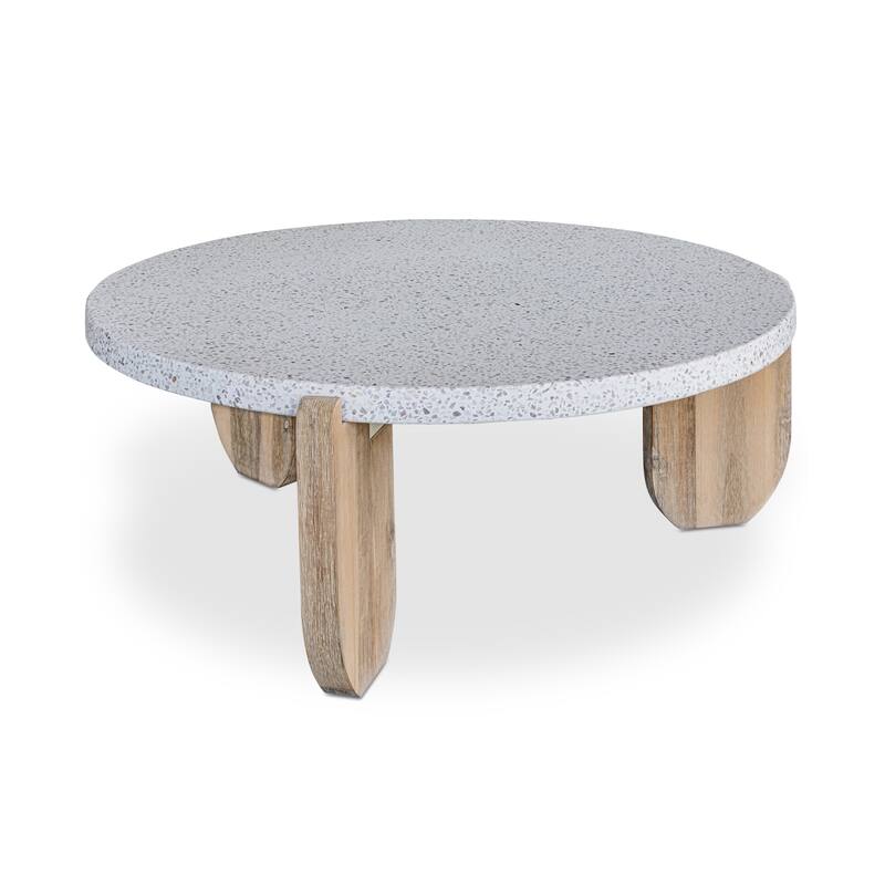 Aurelle Home Modern Acacia Wood and Marble Coffee Table - White - Concrete