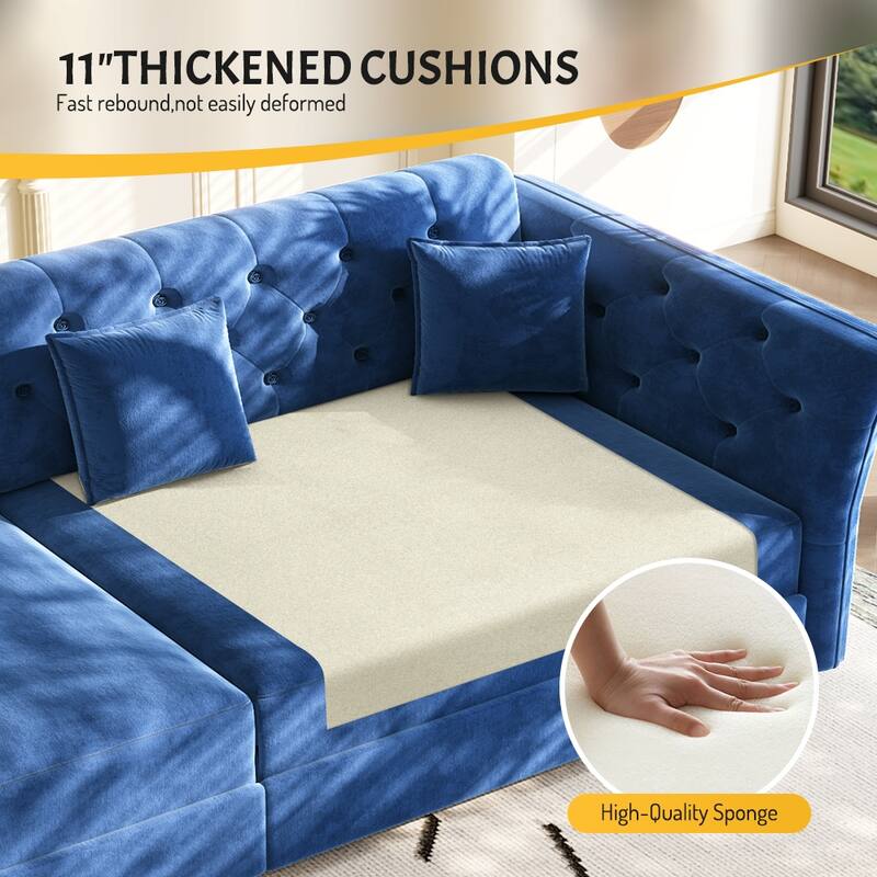 Homy Casa 100"/74" Oversize 4-Seater Convertible Pull Out Sofa Bed with Flower Tufted Velvet