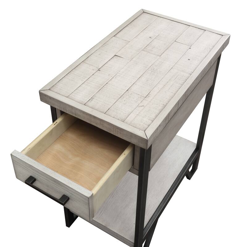 Hatfield Industrial 12-inch Metal 1-shelf 1-drawer Compact End Table with USB Ports