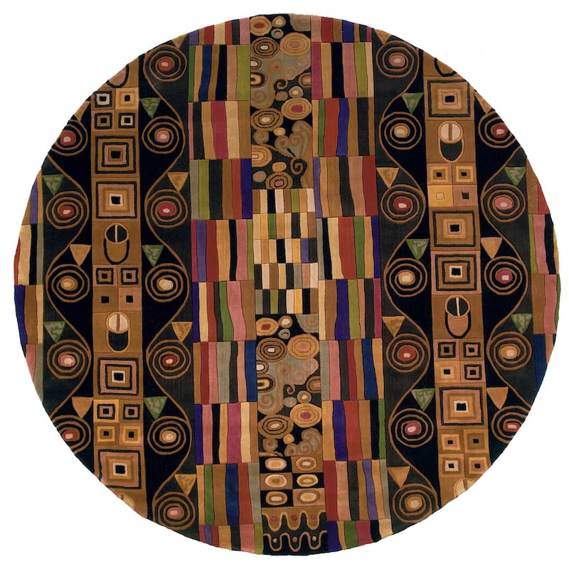 Momeni New Wave Hand Tufted New Zealand Wool Contemporary Abstract Area Rug - 5'9" x 5'9" Round - Black - Runner/Round