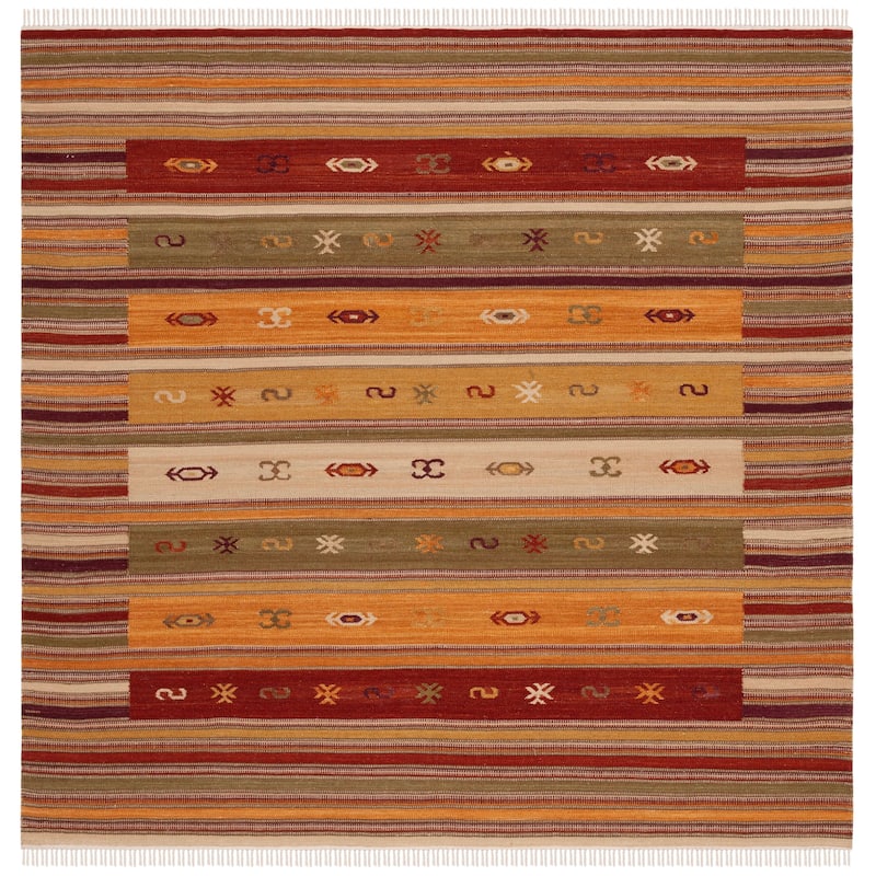 SAFAVIEH Handmade Kilim Nayely Mechteld Casual Tribal Wool Rug - 7' Square - Burgundy/Multi