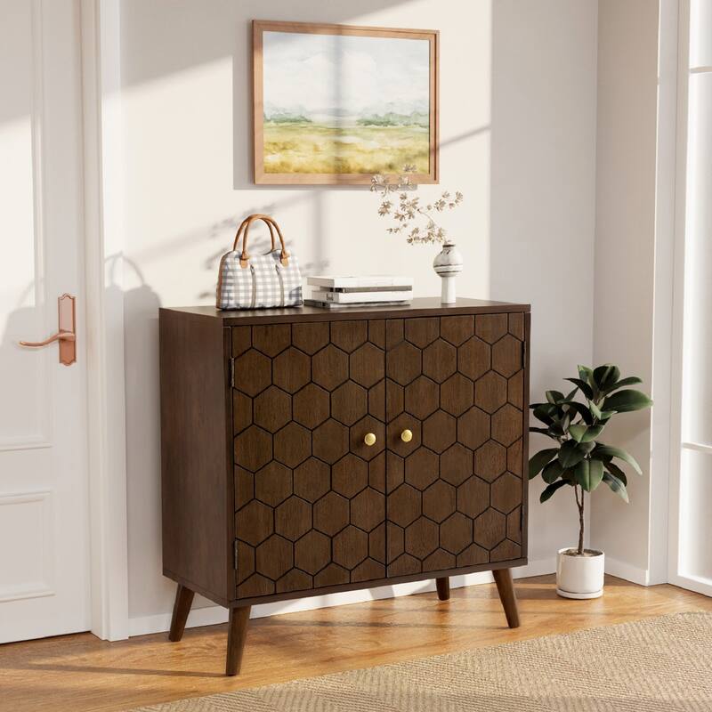 SUNBURY Solid Wood Buffets and Storage Accent Cabinet - Honeycomb Pattern