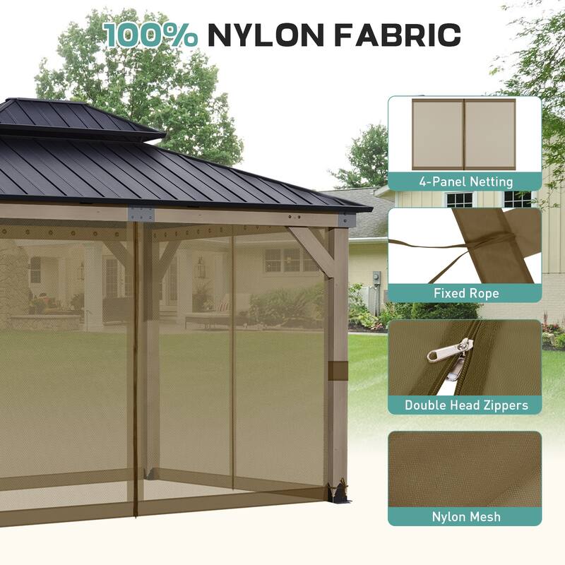 Aoodor Universal 12 x 14 ft. Gazebo Replacement Mosquito Netting Screen 4-Panel Sidewalls (Only Netting)