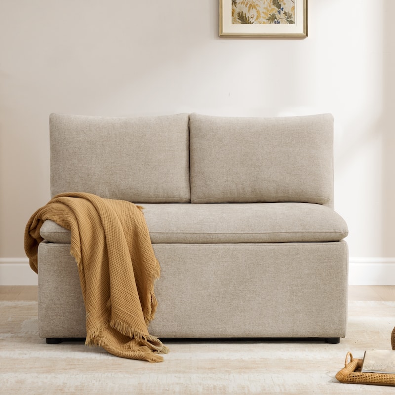 Spruce & Spring Modern 74" L-Shaped Dining Bench with Storage, Corner Breakfast Nook Banquette Bench - Bench Seat - Khaki