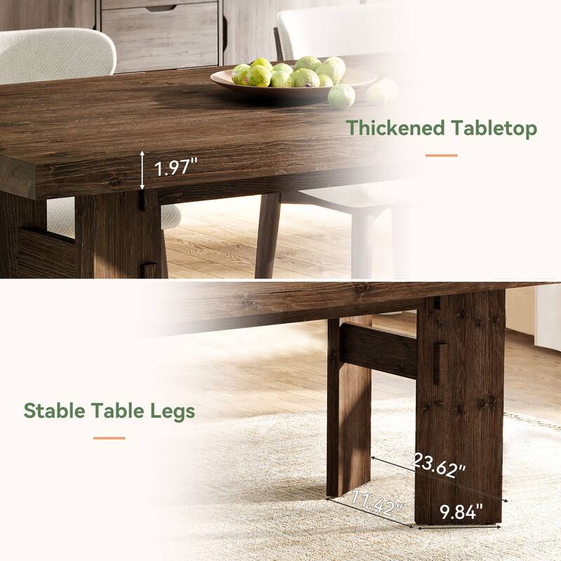 63" Solid Wood Rectangular Dining Table, Kitchen Dinner Table for Dining/Living Room Kitchen