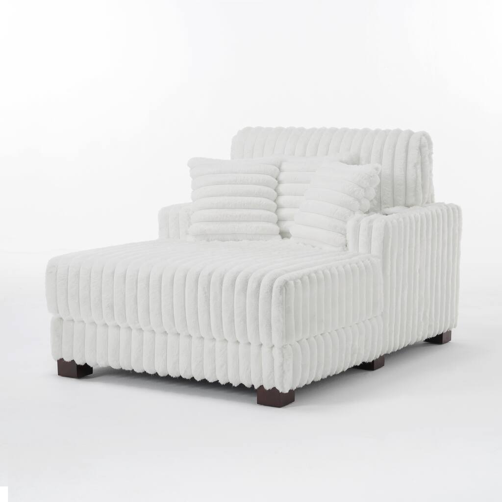 41.7" W Upholstered Plush Corduroy Chaise Lounge withe Pillows