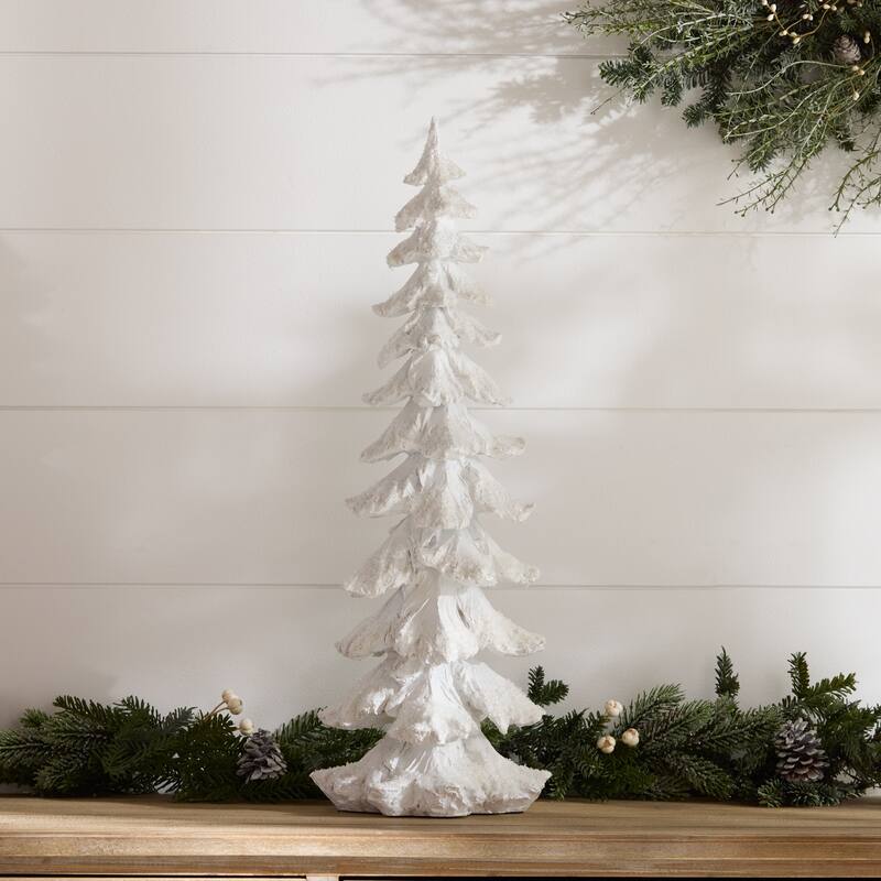 Flocked Pine Tree with Carved Design 26"H - N/A